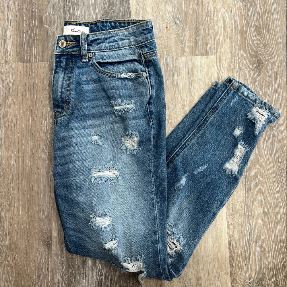 KanCan Ripped Blue Boyfriend Jeans - Picture 1 of 5